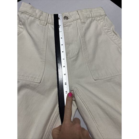 Pacsun Cargo Jeans Womens 25 High Rise Wide Leg Bone White Utility Denim Pants - Picture 7 of 8